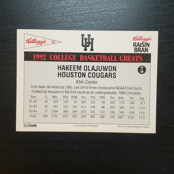 1992 Kellogg's #11 Hakeem Olajuwon (NM)!! - Picture 4 of 6